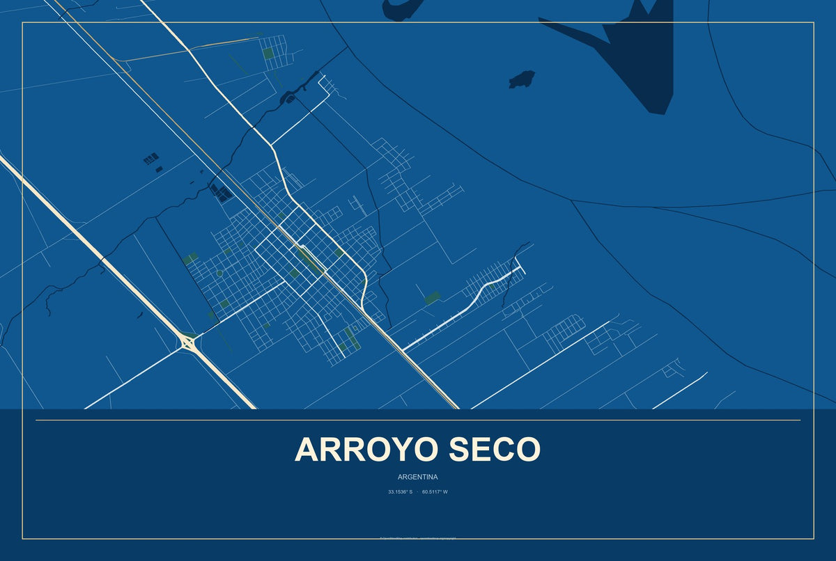 Arroyo Seco, Argentina City Map Aluminum Sign in Harbor Cobalt style