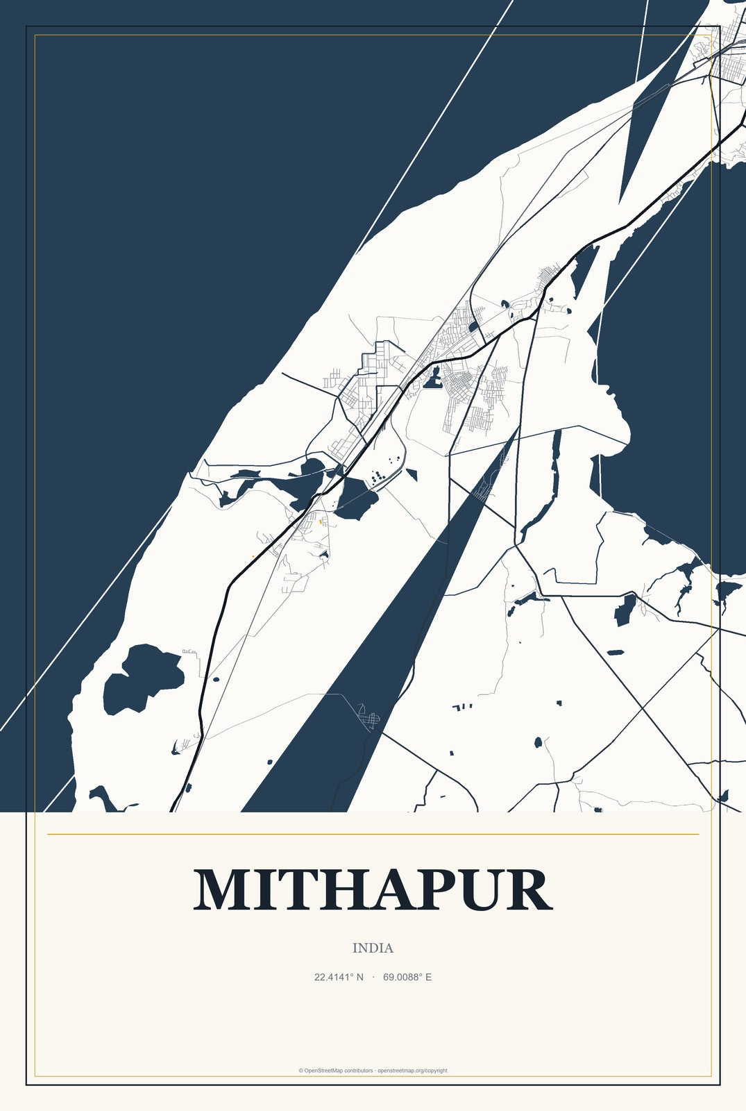 Mithapur, India City Map Aluminum Sign in Citrine Modern style