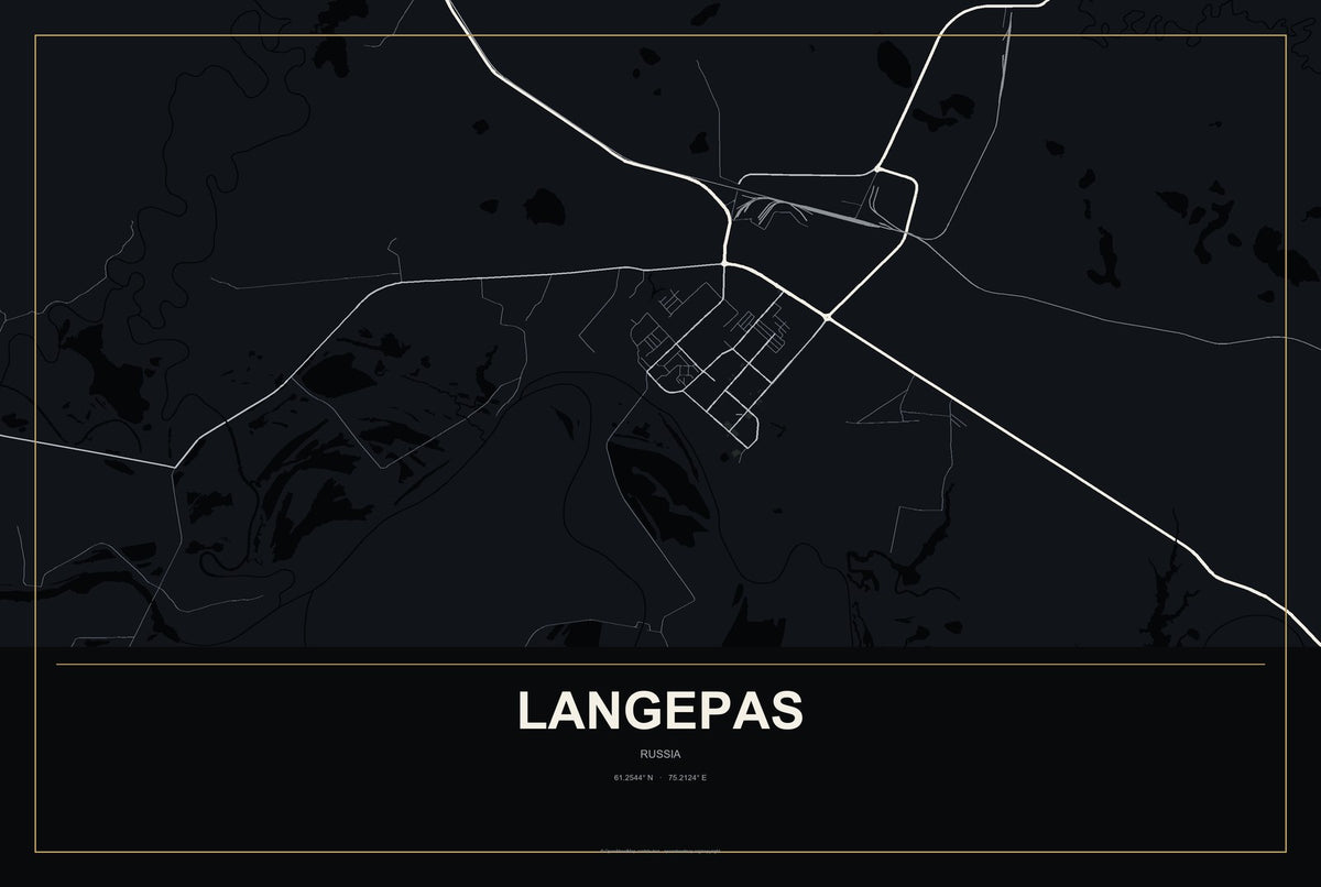 Langepas, Russia City Map Aluminum Sign in Metropolitan Noir style
