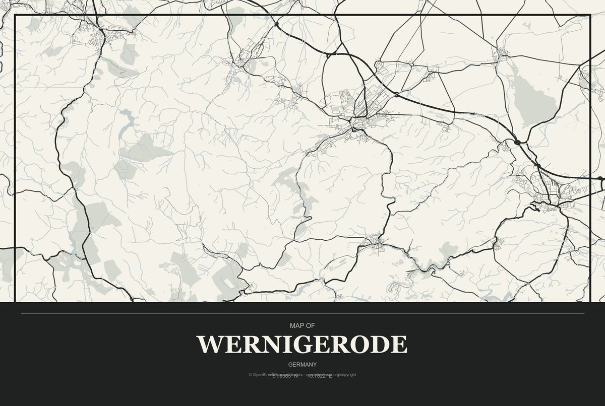 Wernigerode, Germany City Map Aluminum Sign in Museum Plaque style