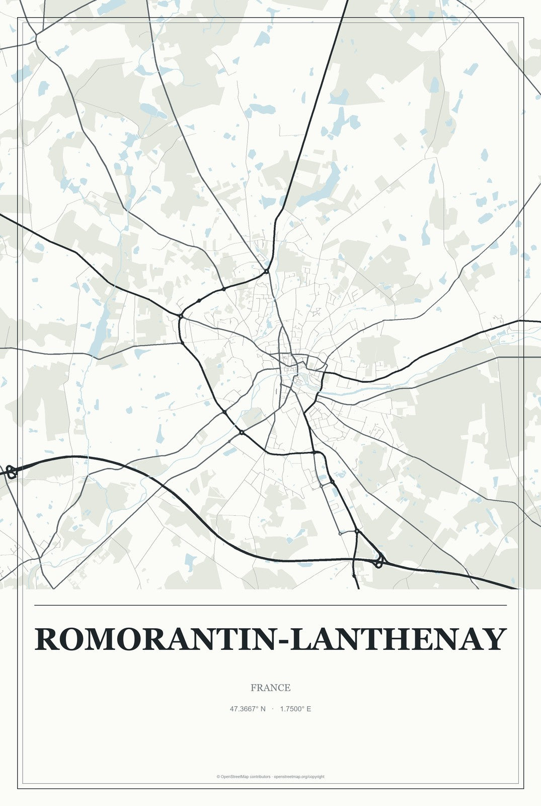 Romorantin-Lanthenay, France City Map Aluminum Sign in Gallery Air style