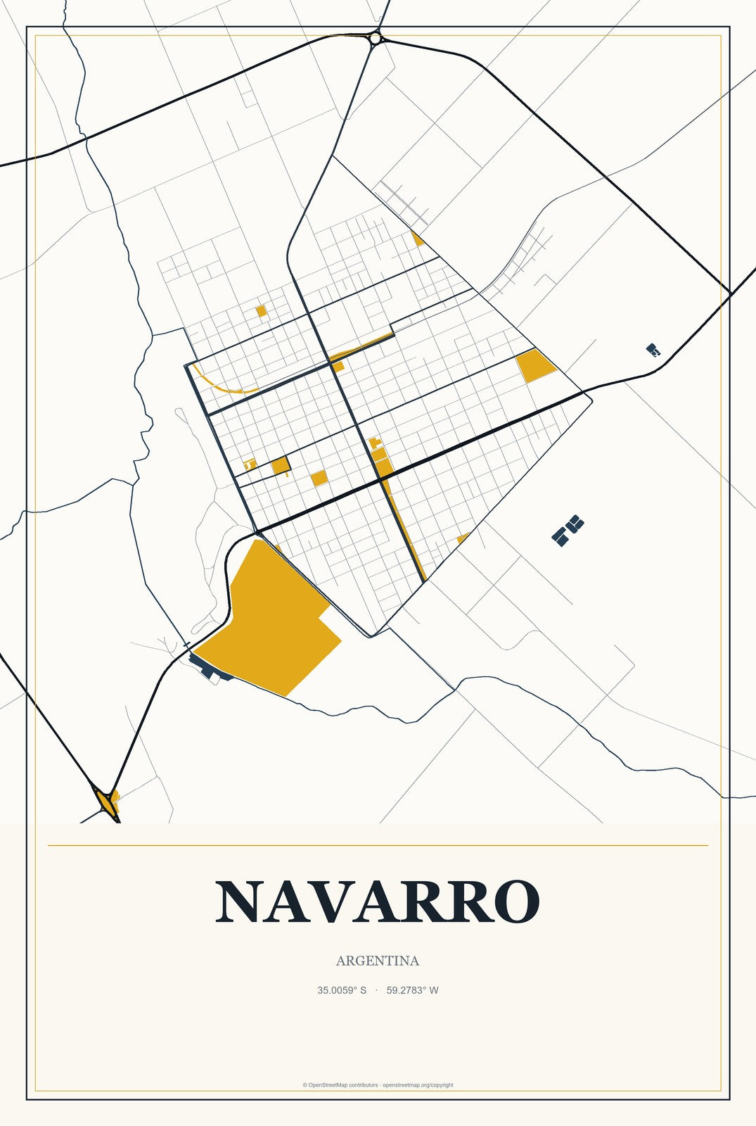 Navarro, Argentina City Map Aluminum Sign in Citrine Modern style