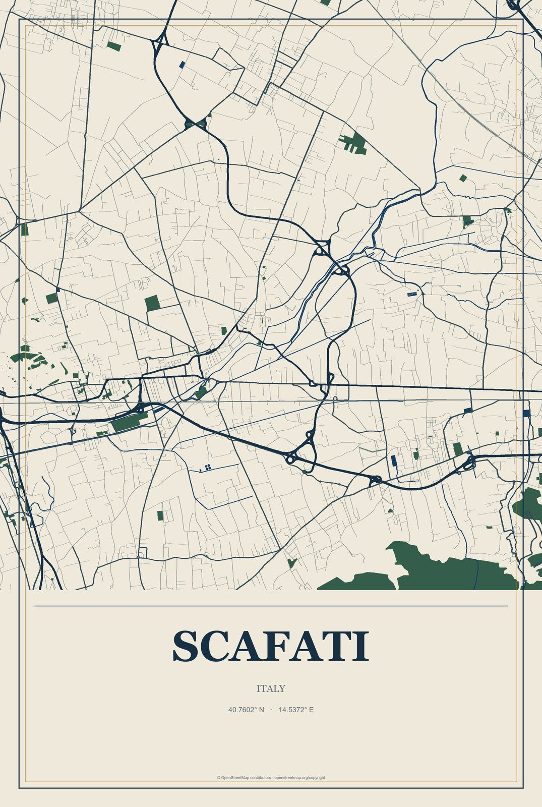 Scafati, Italy City Map Aluminum Sign in Coastal Cutout style