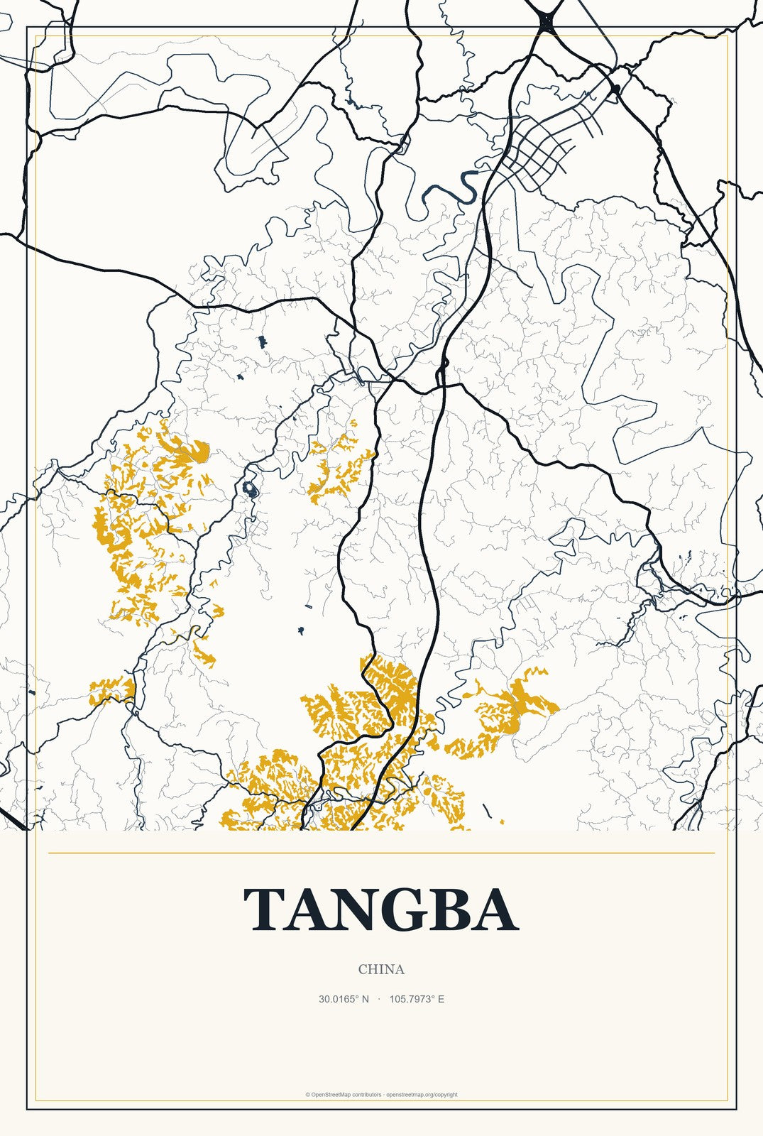 Tangba, China City Map Aluminum Sign in Citrine Modern style