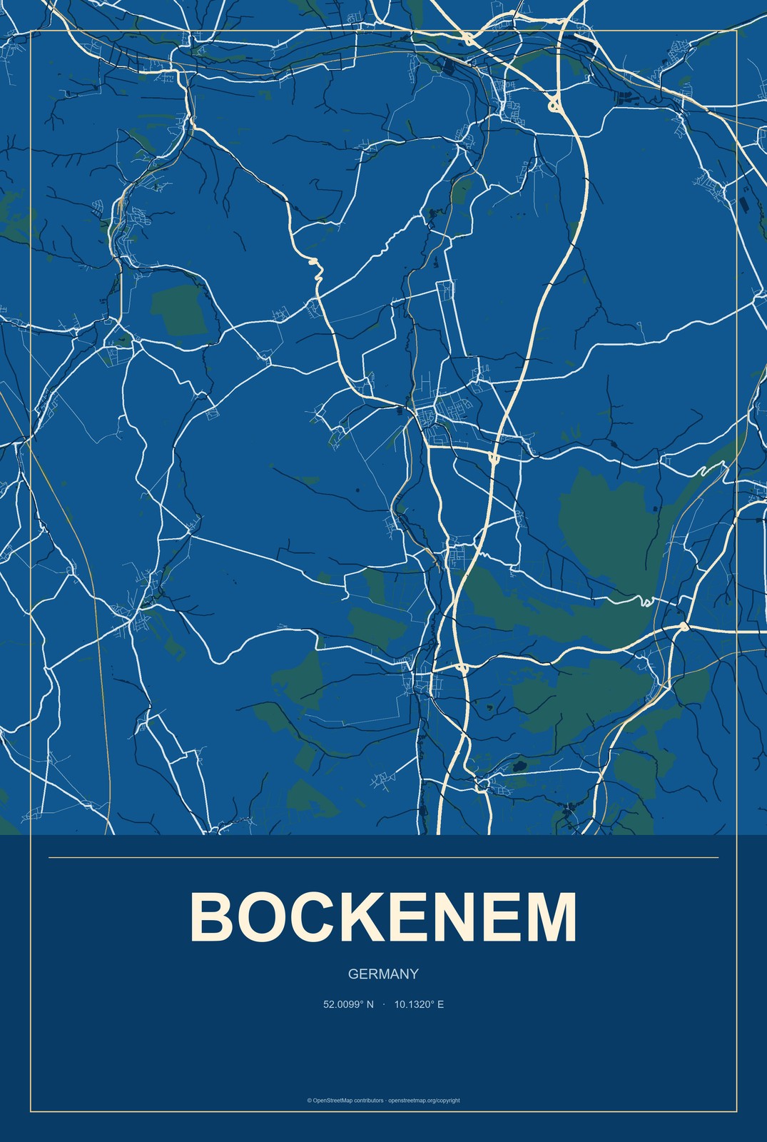 Bockenem, Germany City Map Aluminum Sign in Harbor Cobalt style