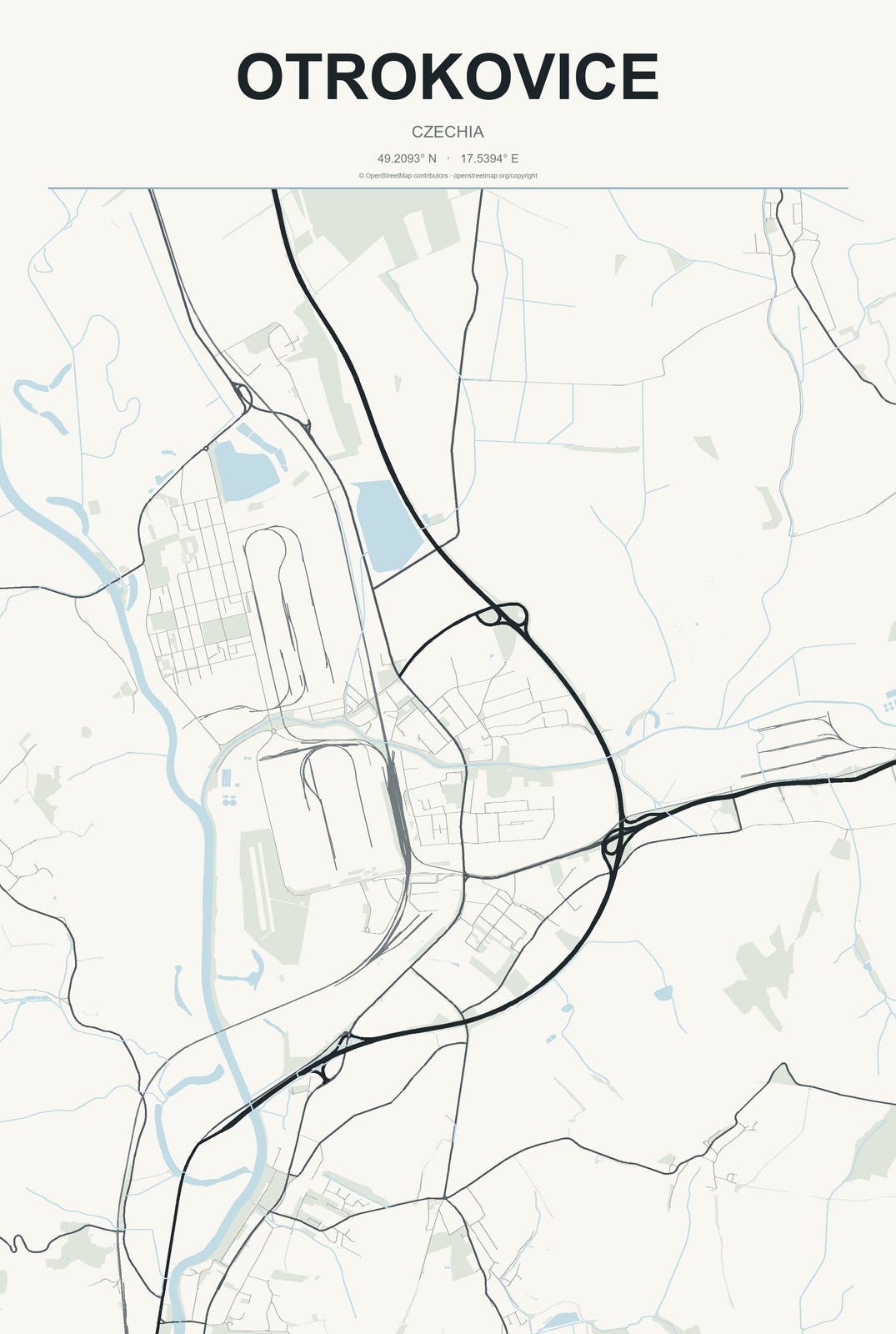 Otrokovice, Czechia City Map Aluminum Sign in Headline Atlas style