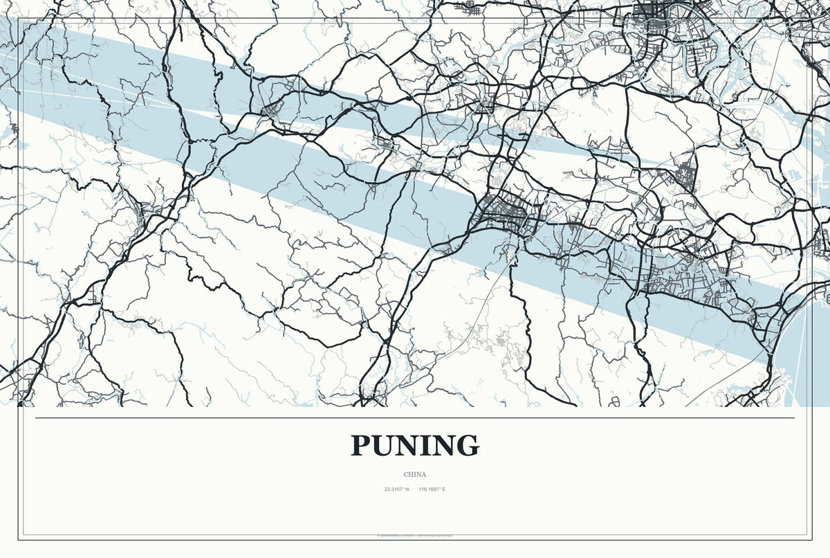 Puning, China City Map Aluminum Sign in Gallery Air style