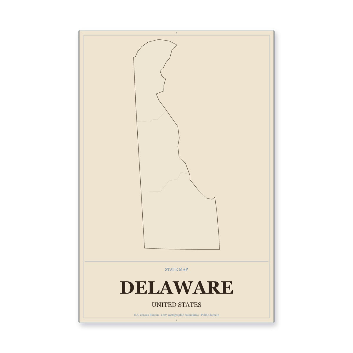 Delaware state map aluminum sign in Heritage Nautical style
