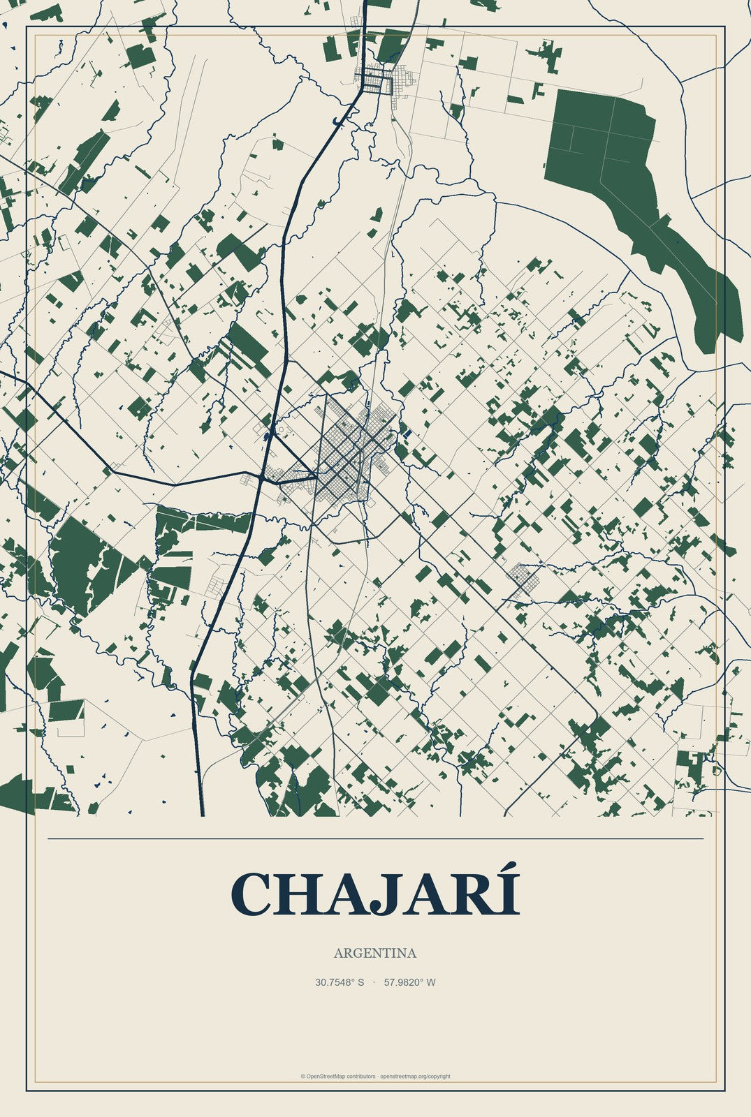 Chajarí, Argentina City Map Aluminum Sign in Coastal Cutout style