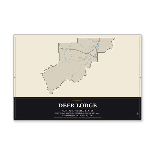 Deer Lodge County, Montana Map Aluminum Sign in Museum Plaque style