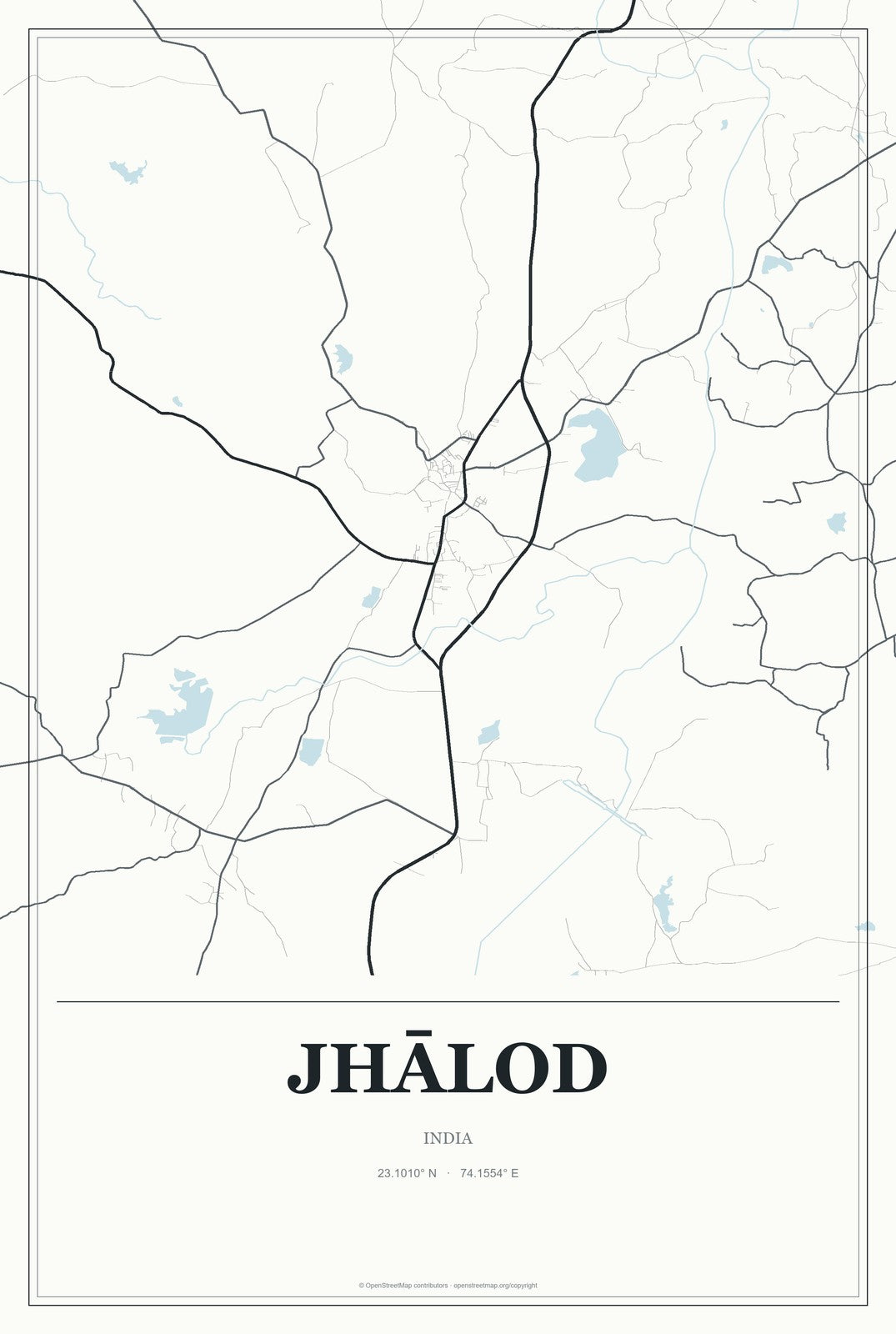 Jhālod, India City Map Aluminum Sign in Gallery Air style