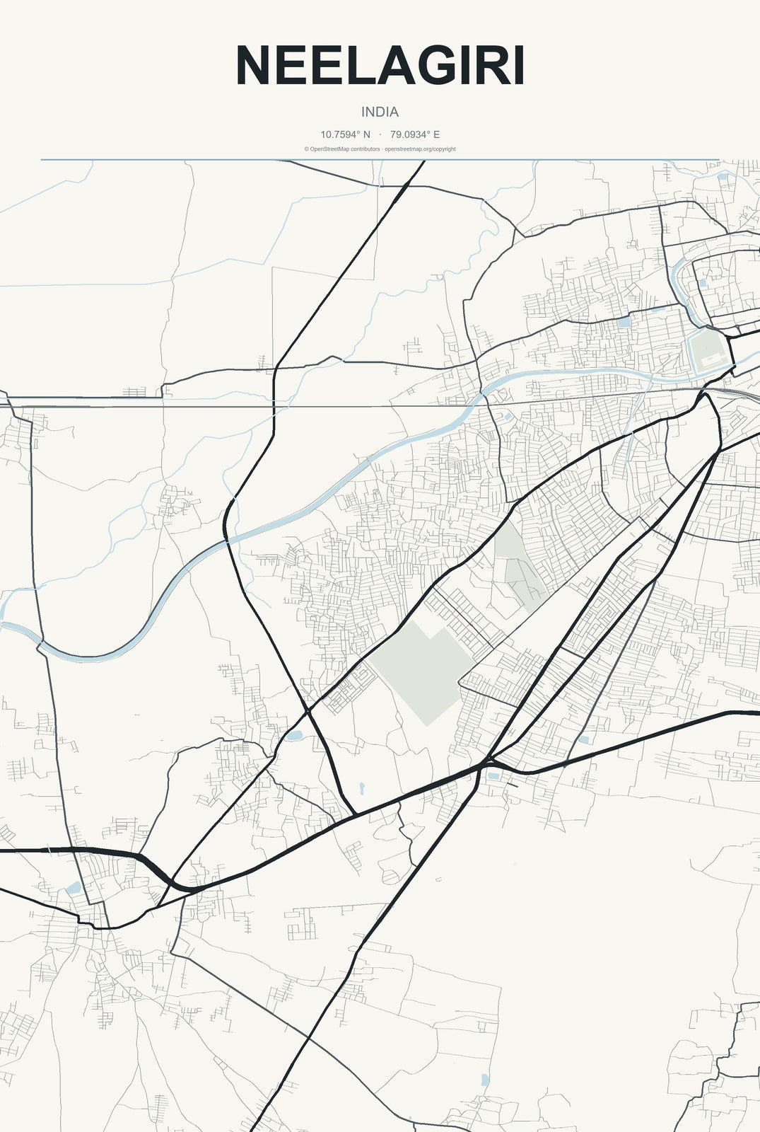 Neelagiri, India City Map Aluminum Sign in Headline Atlas style