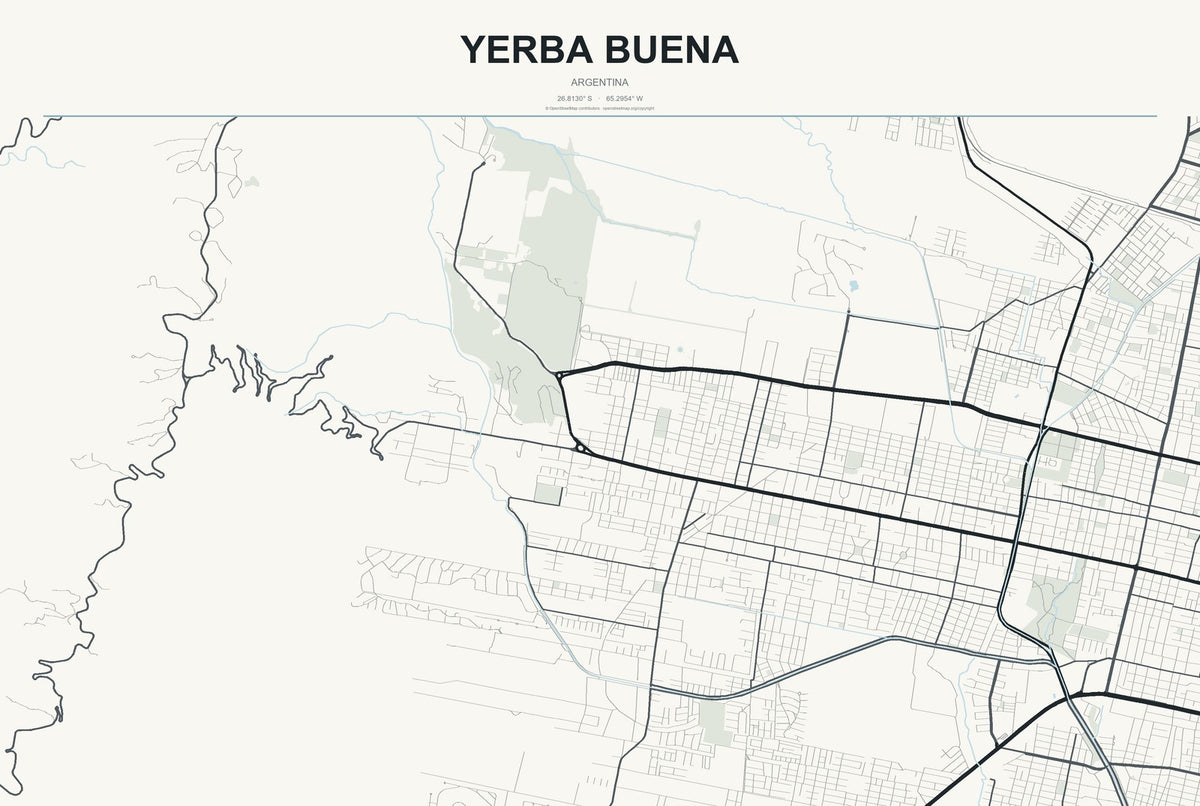 Yerba Buena, Argentina City Map Aluminum Sign in Headline Atlas style