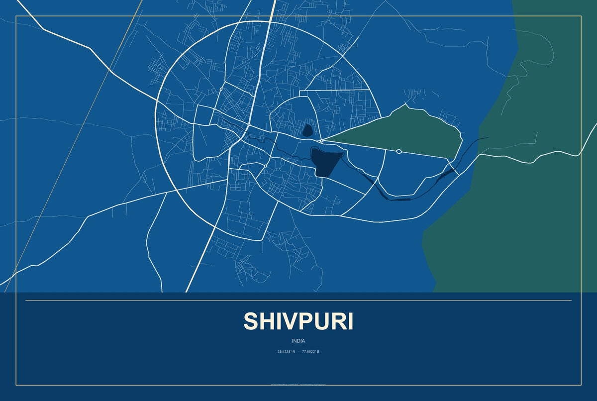Shivpuri, India City Map Aluminum Sign in Harbor Cobalt style