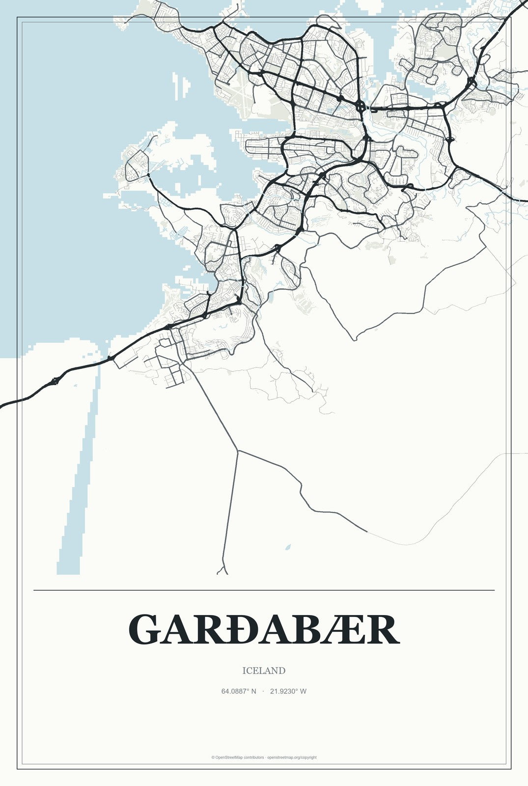 Garðabær, Iceland City Map Aluminum Sign in Gallery Air style