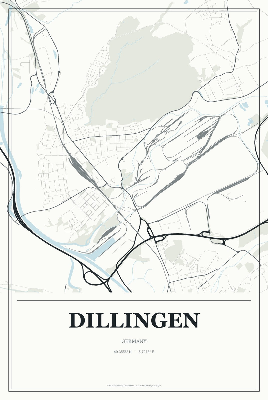 Dillingen, Germany City Map Aluminum Sign in Gallery Air style