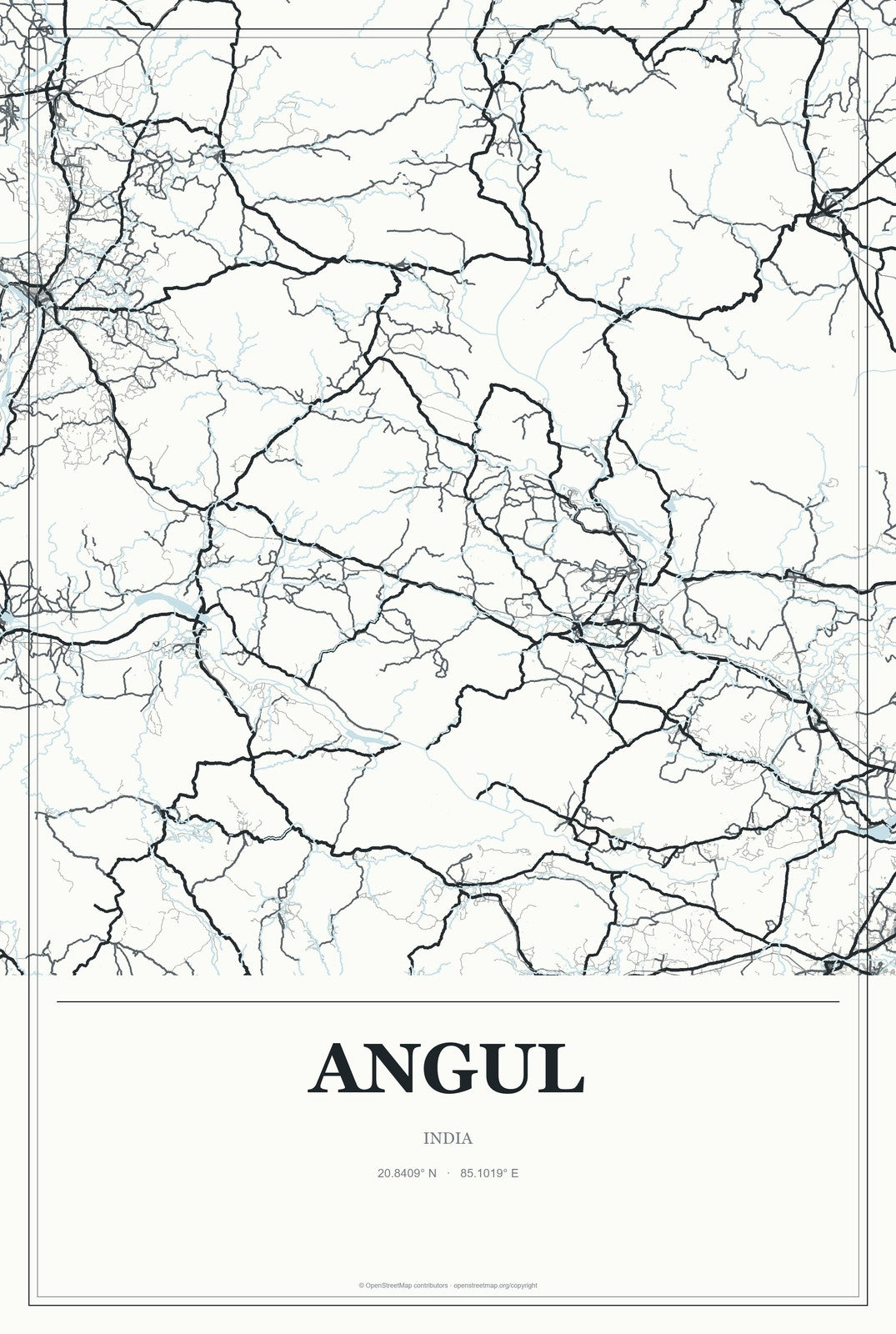 Angul, India City Map Aluminum Sign in Gallery Air style