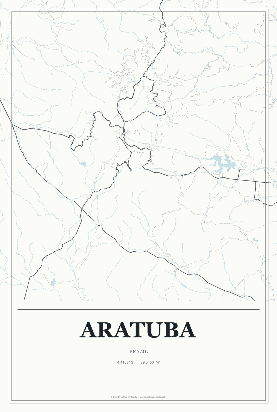 Aratuba, Brazil City Map Aluminum Sign in Gallery Air style