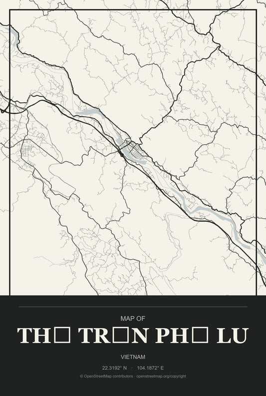 Thị Trấn Phố Lu, Vietnam City Map Aluminum Sign in Museum Plaque style