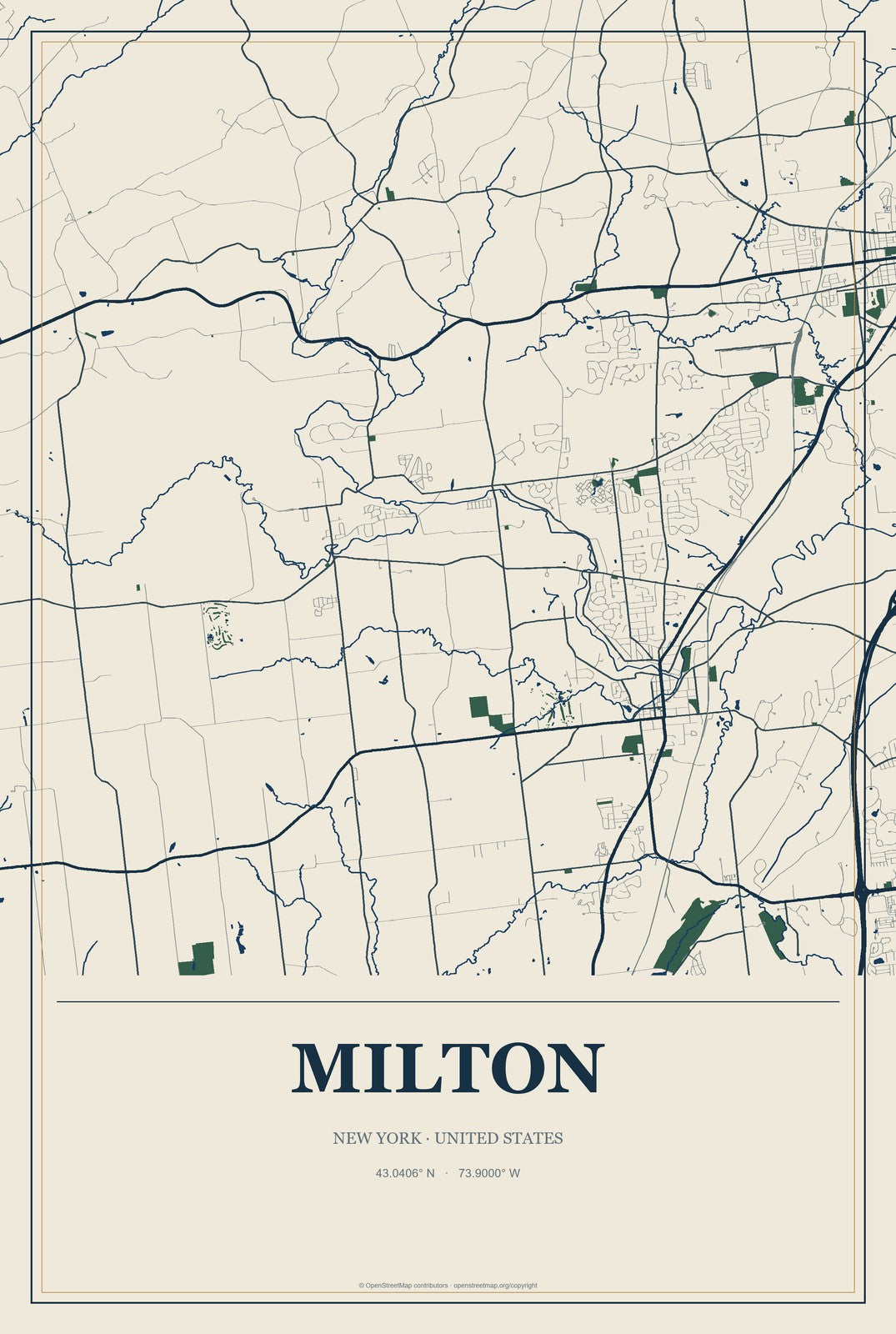 Milton, New York City Map Aluminum Sign in Coastal Cutout style