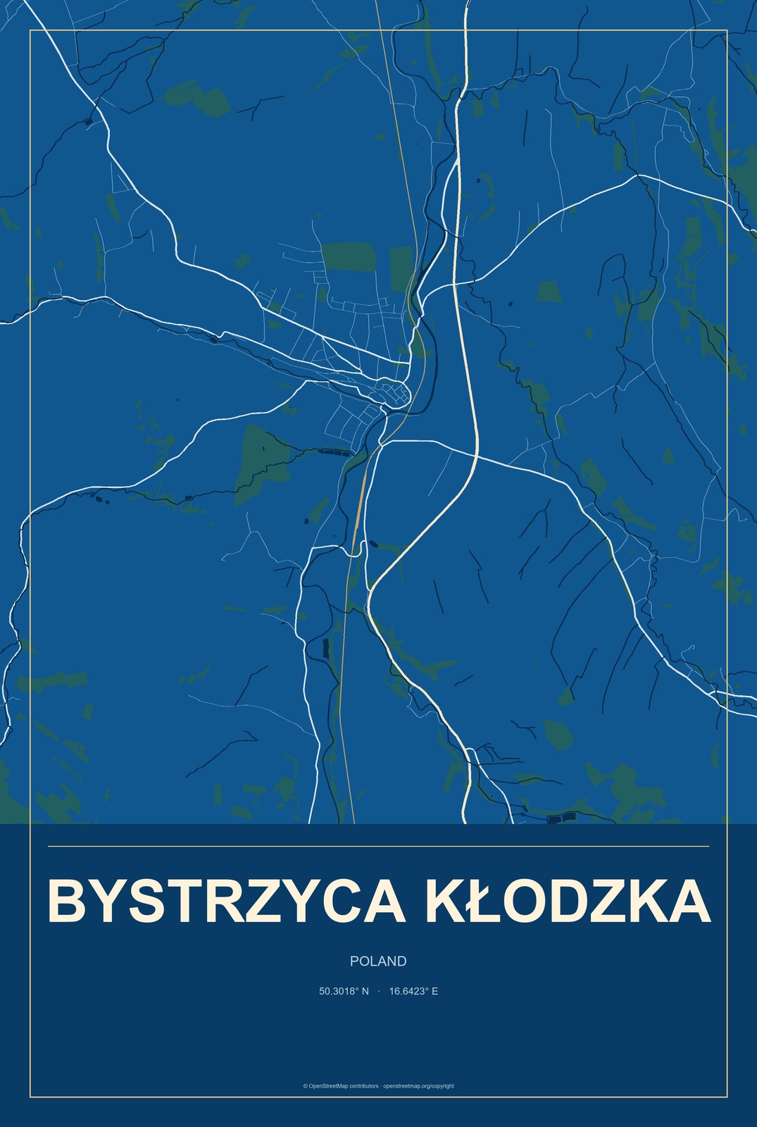 Bystrzyca Kłodzka, Poland City Map Aluminum Sign in Harbor Cobalt style