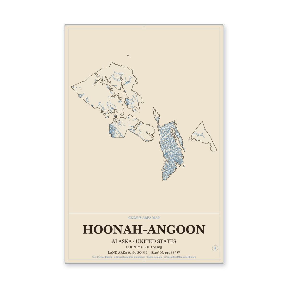 Hoonah-Angoon Census Area, Alaska Map Aluminum Sign in Heritage Nautical style