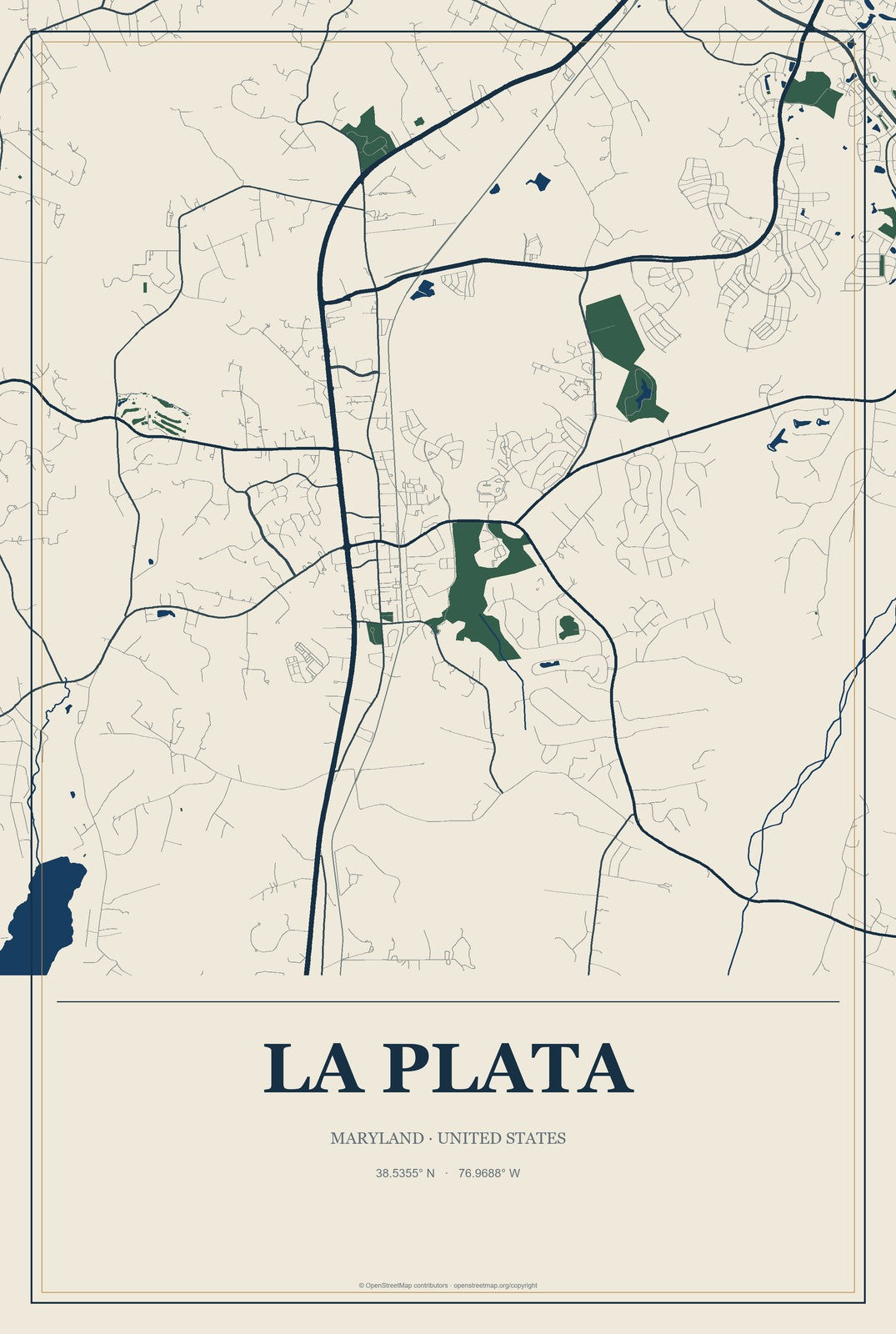 La Plata, Maryland City Map Aluminum Sign in Coastal Cutout style