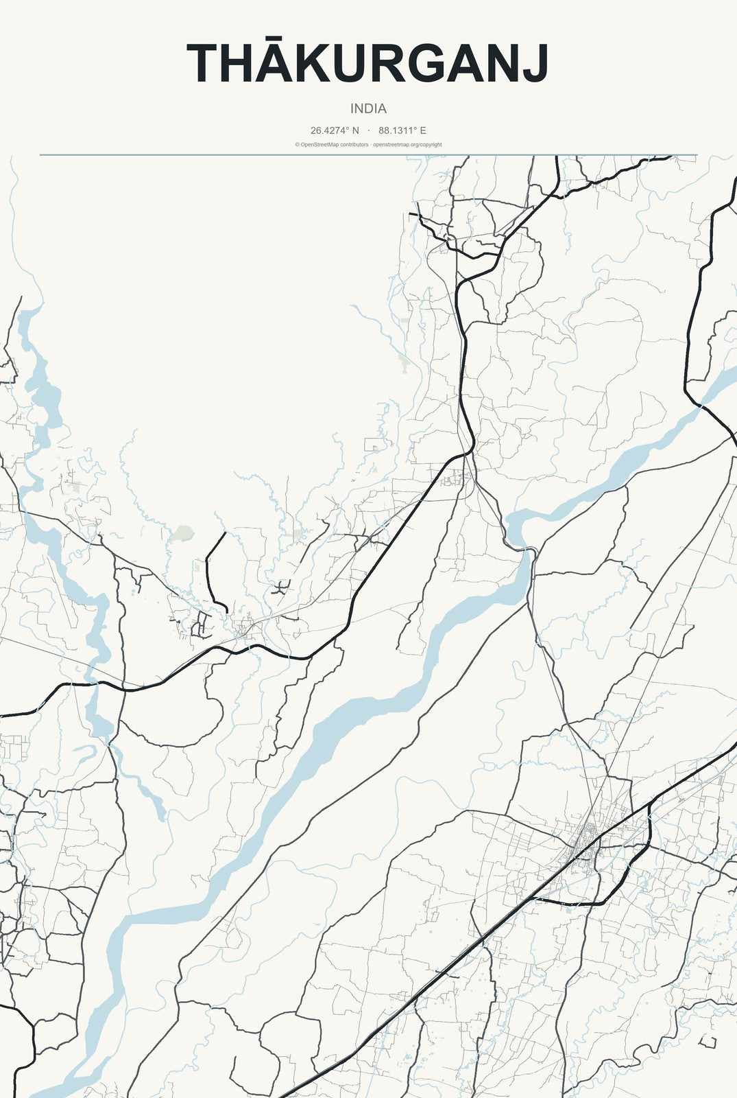 Thākurganj, India City Map Aluminum Sign in Headline Atlas style