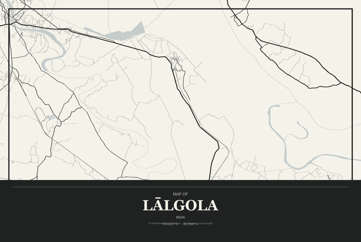 Lālgola, India City Map Aluminum Sign in Museum Plaque style