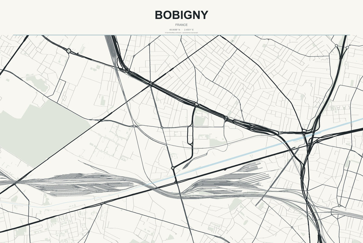 Bobigny, France City Map Aluminum Sign in Headline Atlas style