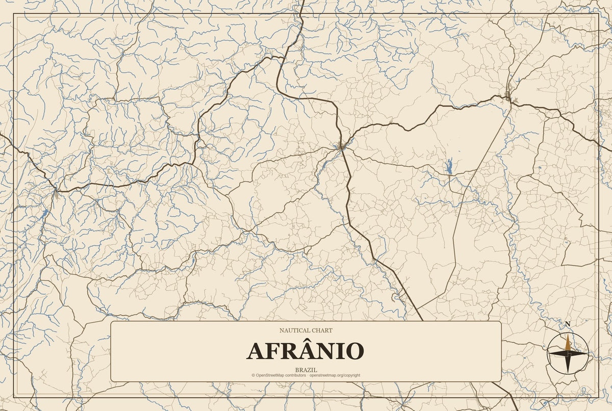 Afrânio, Brazil City Map Aluminum Sign in Heritage Nautical style