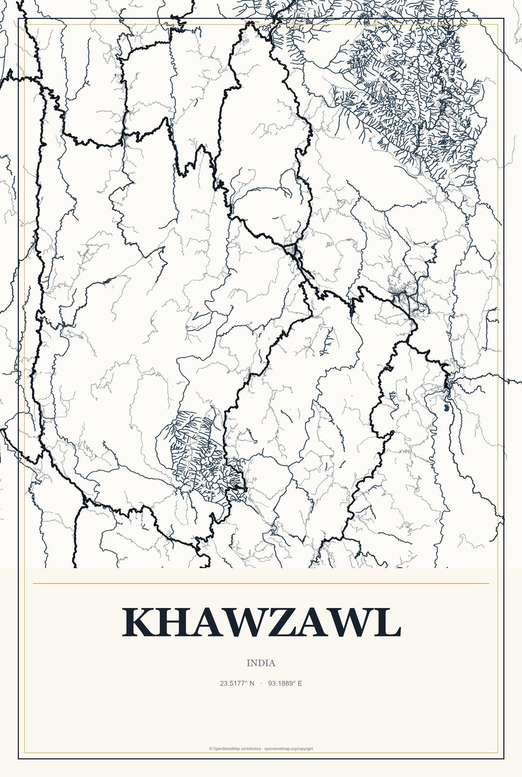 Khawzawl, India City Map Aluminum Sign in Citrine Modern style
