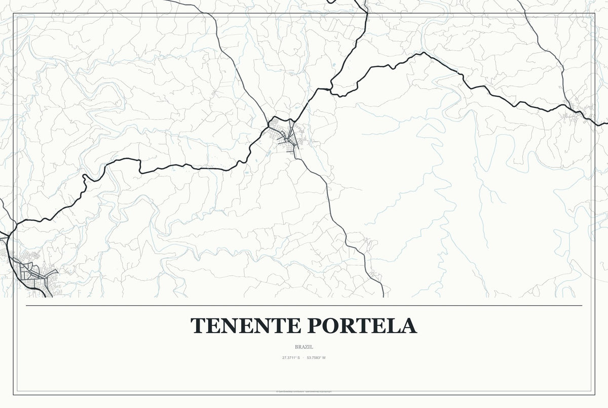 Tenente Portela, Brazil City Map Aluminum Sign in Gallery Air style