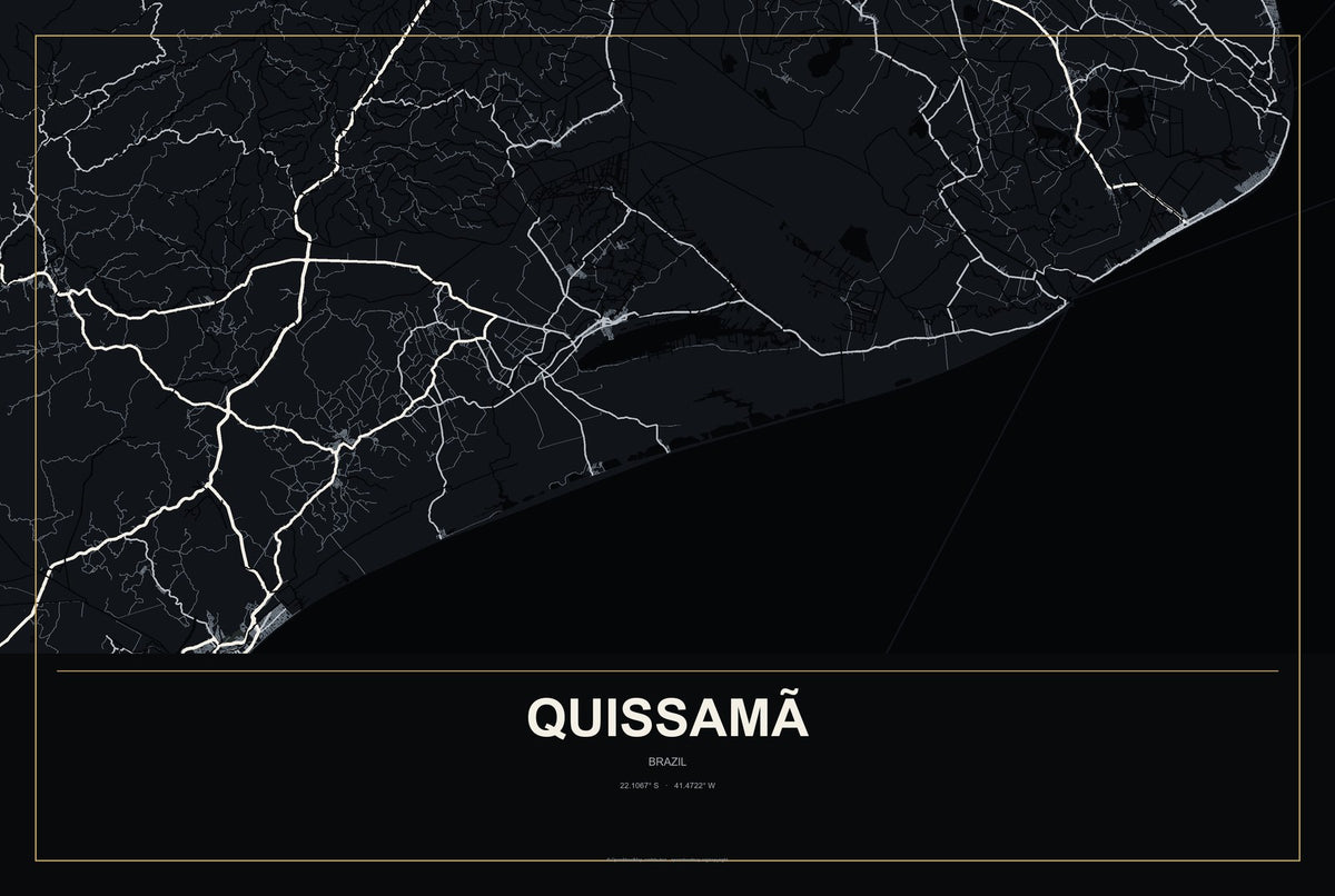 Quissamã, Brazil City Map Aluminum Sign in Metropolitan Noir style