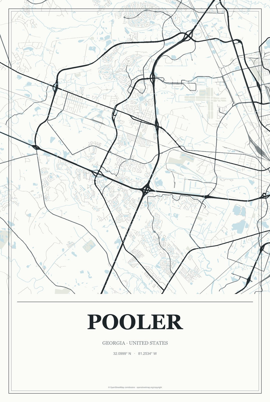 Pooler, Georgia City Map Aluminum Sign in Gallery Air style