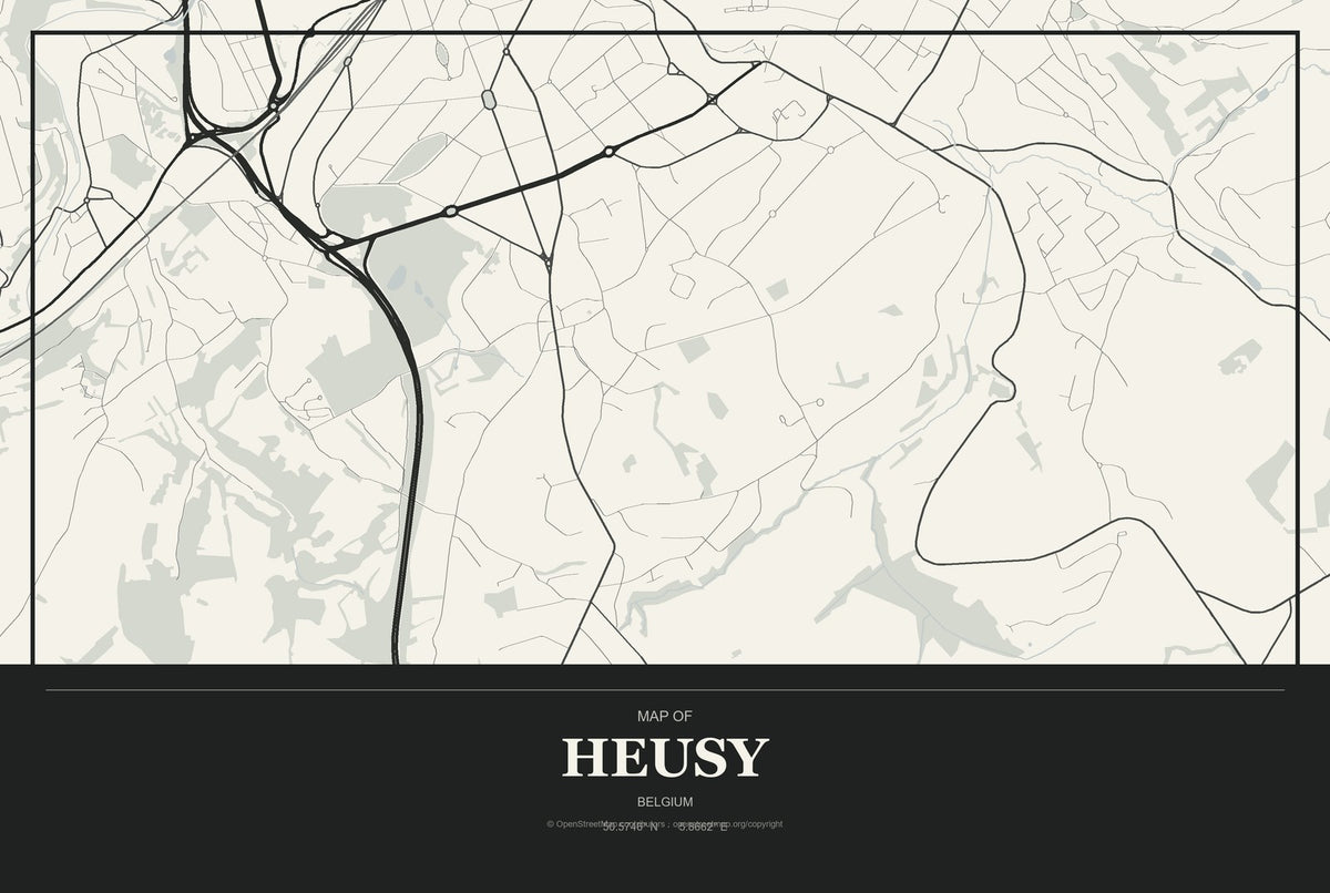 Heusy, Belgium City Map Aluminum Sign in Museum Plaque style