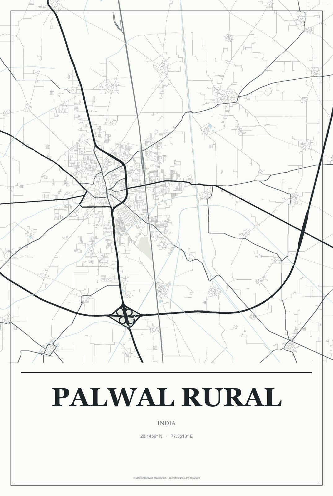 Palwal Rural, India City Map Aluminum Sign in Gallery Air style