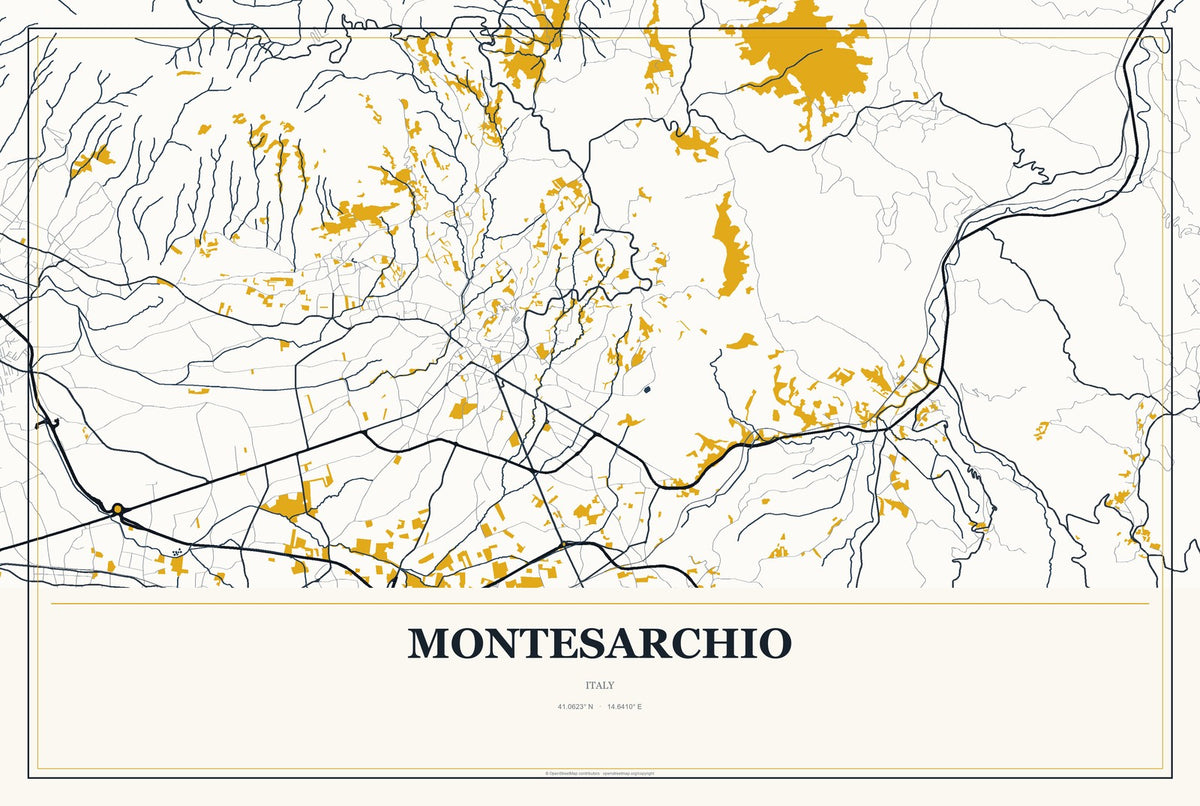 Montesarchio, Italy City Map Aluminum Sign in Citrine Modern style