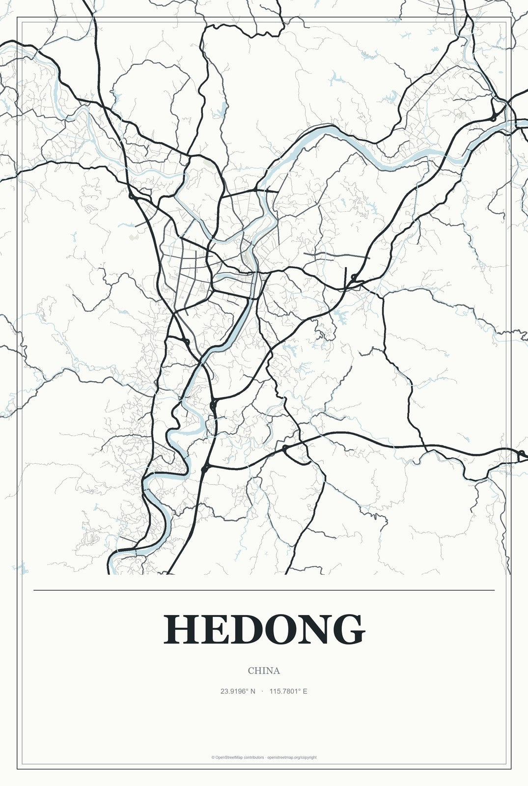 Hedong, China City Map Aluminum Sign in Gallery Air style