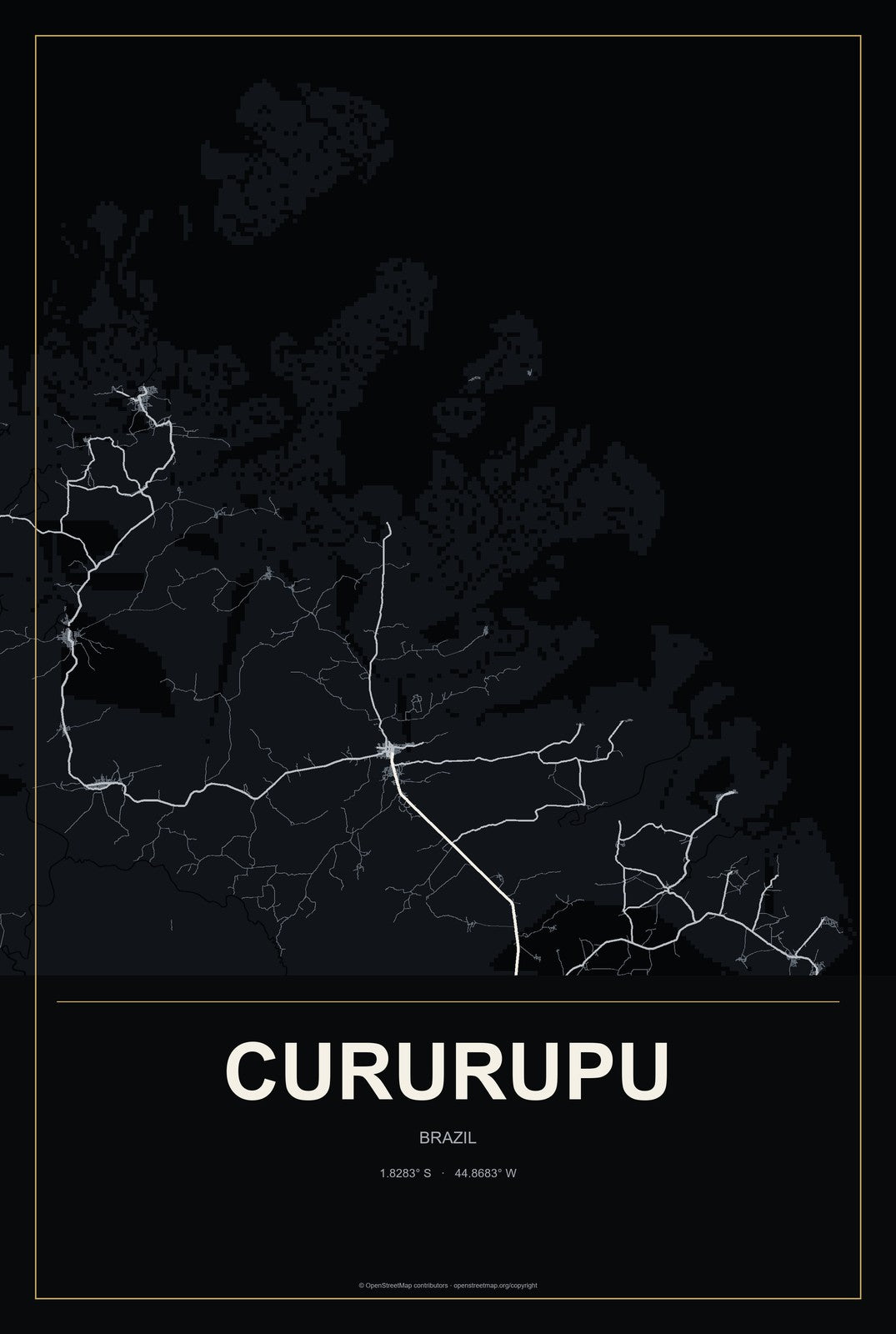 Cururupu, Brazil City Map Aluminum Sign in Metropolitan Noir style