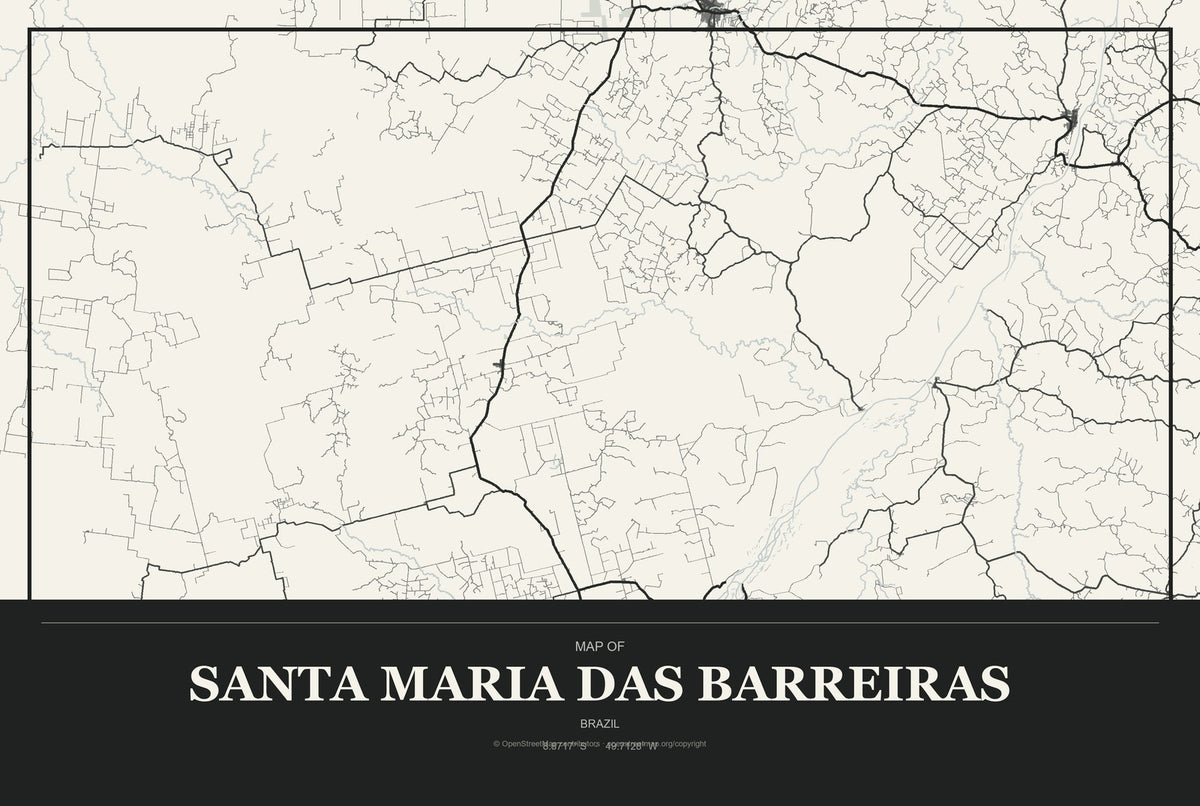 Santa Maria das Barreiras, Brazil City Map Aluminum Sign in Museum Plaque style
