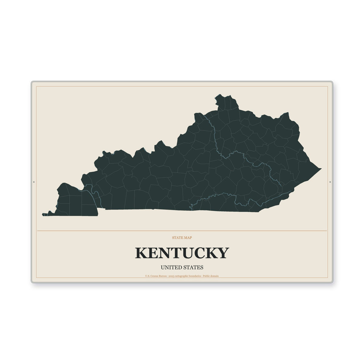 Kentucky state map aluminum sign in Headline Atlas style