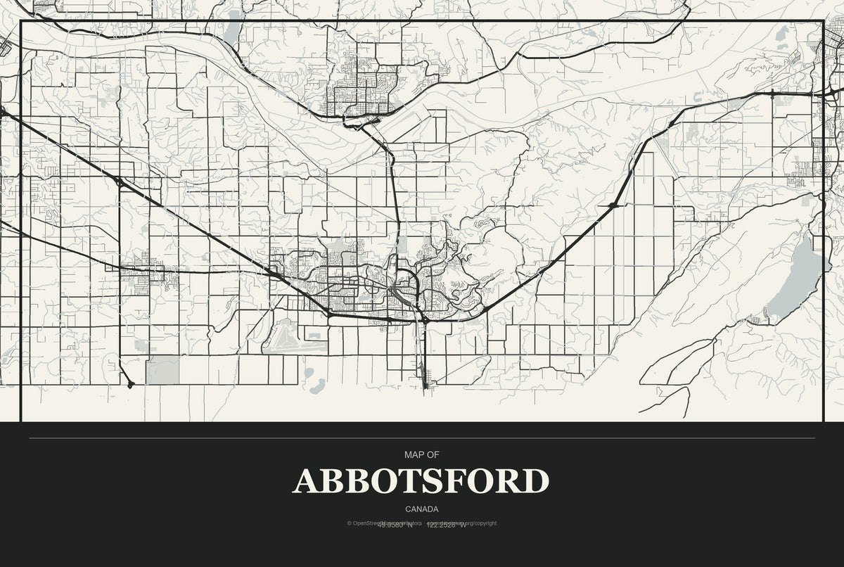 Abbotsford, Canada City Map Aluminum Sign in Museum Plaque style