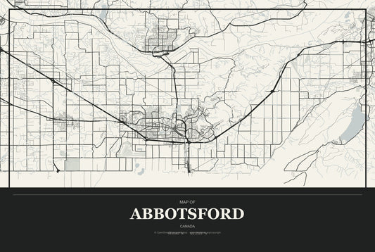 Abbotsford, Canada City Map Aluminum Sign in Museum Plaque style