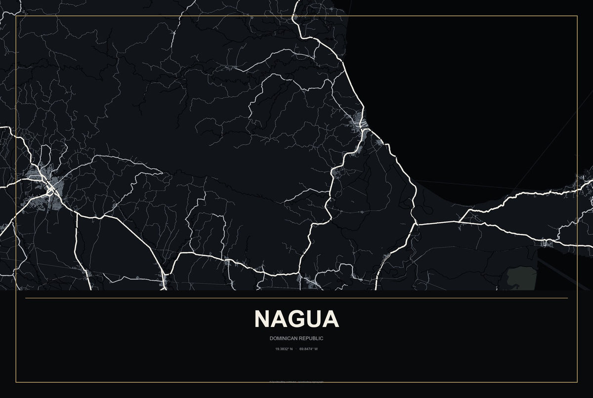 Nagua, Dominican Republic City Map Aluminum Sign in Metropolitan Noir style