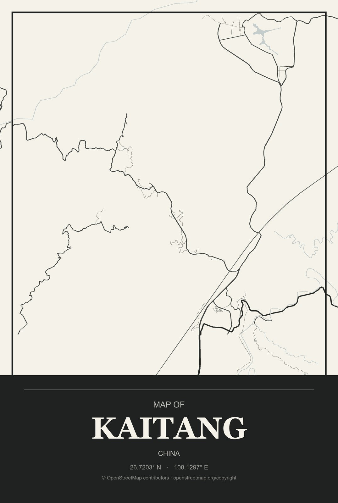 Kaitang, China City Map Aluminum Sign in Museum Plaque style