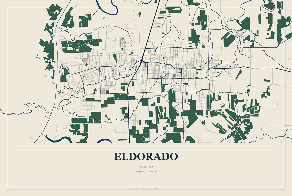 Eldorado, Argentina City Map Aluminum Sign in Coastal Cutout style