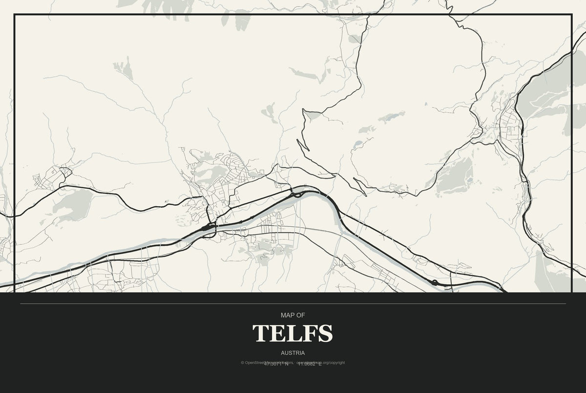 Telfs, Austria City Map Aluminum Sign in Museum Plaque style