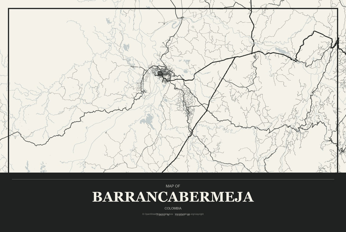Barrancabermeja, Colombia City Map Aluminum Sign in Museum Plaque style