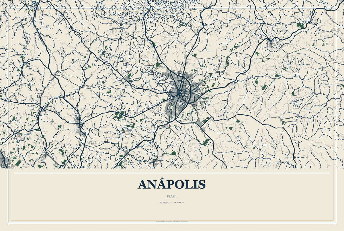 Anápolis, Brazil City Map Aluminum Sign in Coastal Cutout style